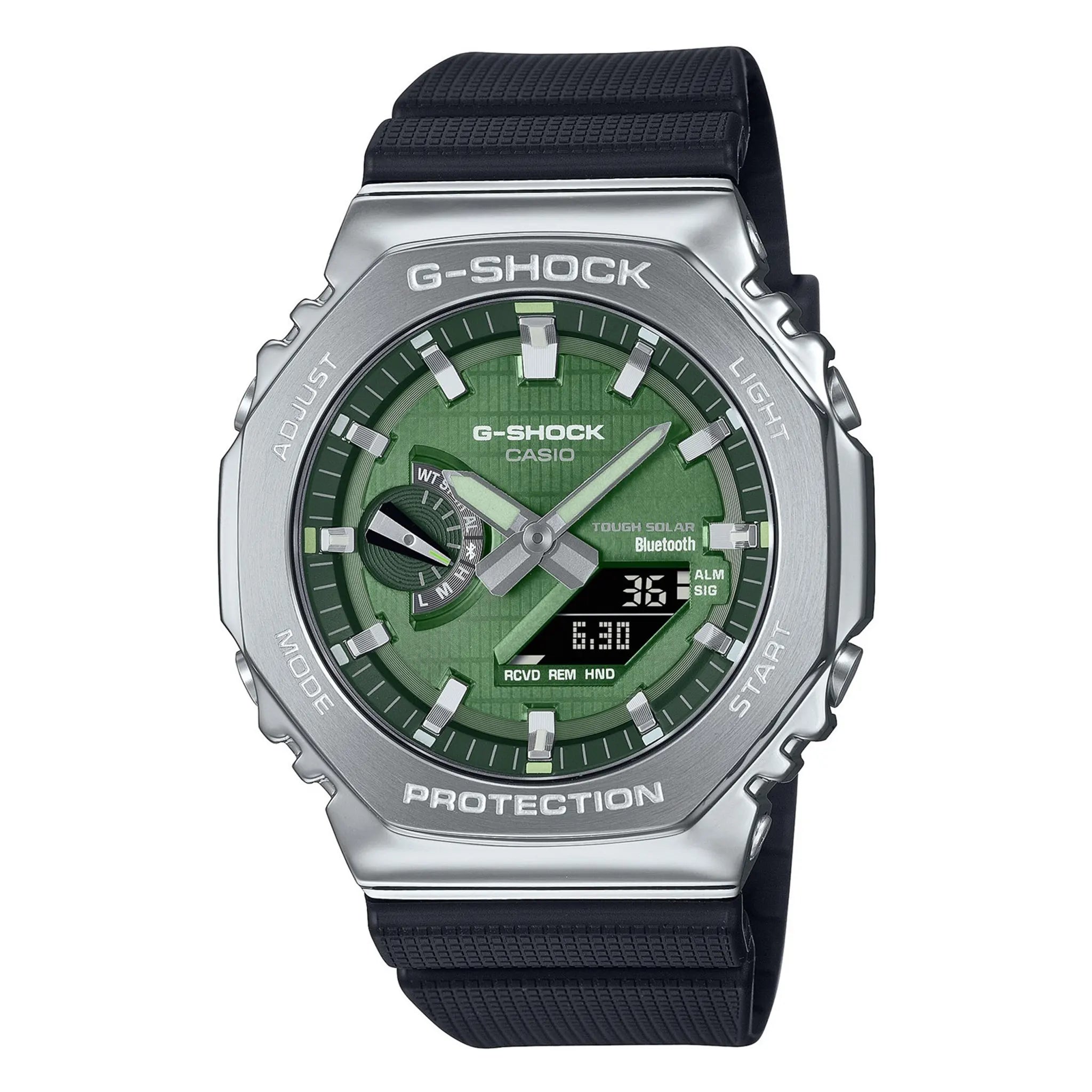 Front View of G-Shock Casio GBM-2100A-1A3ER Green Silver GBM-2100A-1A3ER